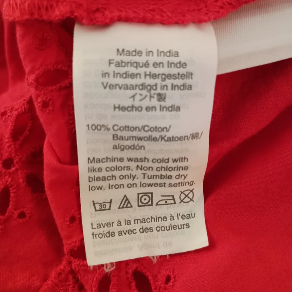 Madewell Top Peplum Blouse Eyelet Red Womens Size Medium Back tie Keyhole Casual - Picture 9 of 9